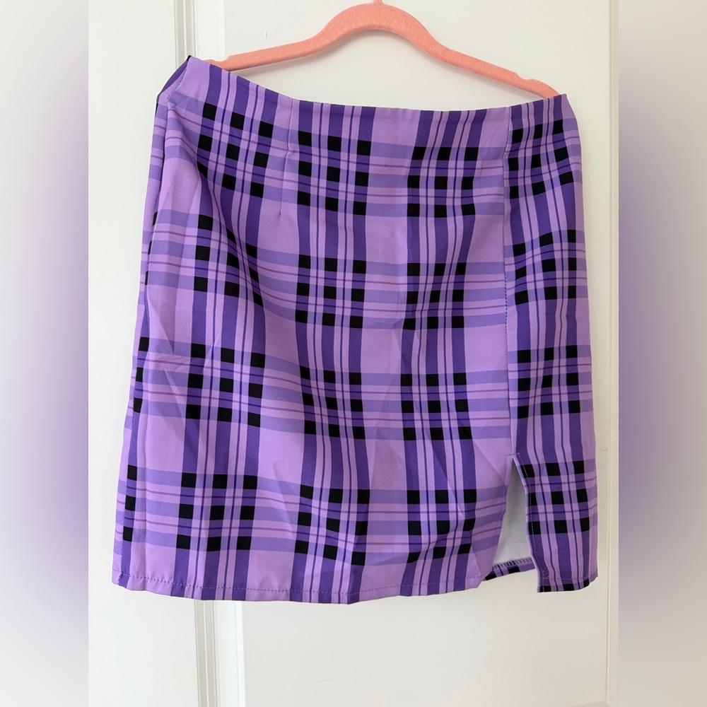 Purple Plaid Double-Breasted Blazer Jacket & matching mini skirt - Picture 11 of 13